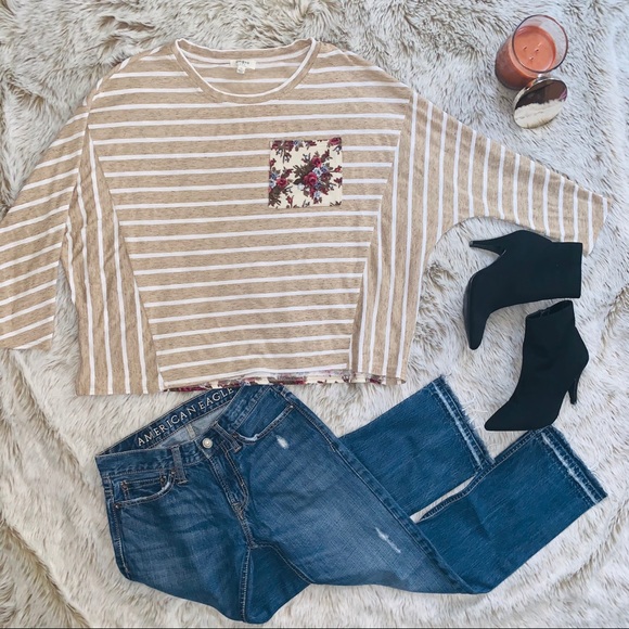 Umgee Tops - Umgee Tan/Cream Striped Oversized Knit Top